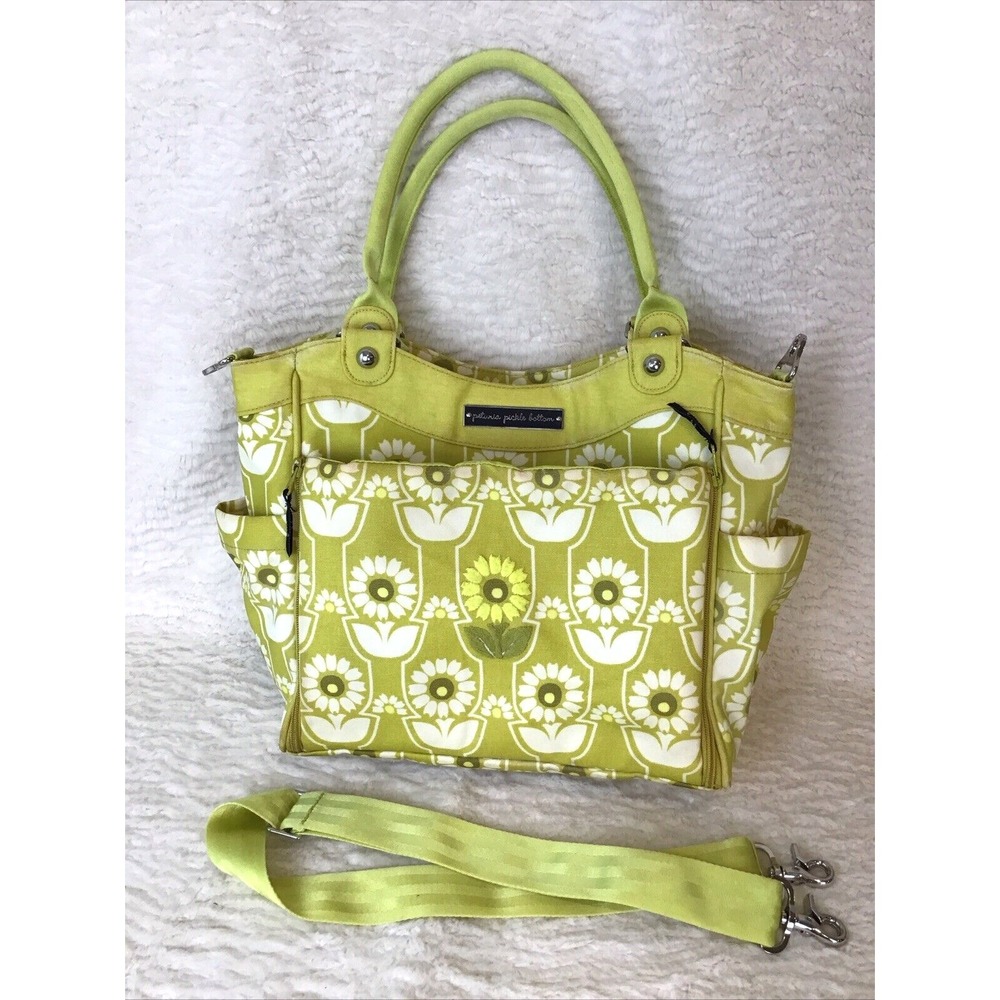 Petunia Pickle Bottom Diaper Bag Big‎ Tote Washable Vinyl Limey Yellow Crossbody